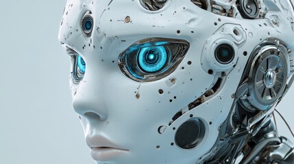 Poster - This humanoid robot displays intricate mechanical components and glowing blue eyes, representing cutting-edge advancements in artificial intelligence and robotics