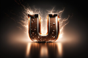 Wall Mural - Metallic letter U with electric sparkles and lighning bolts effect