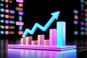 Poster - With abstract up arrow bar symbol in the middle of the blue growth graph business chart data diagram
