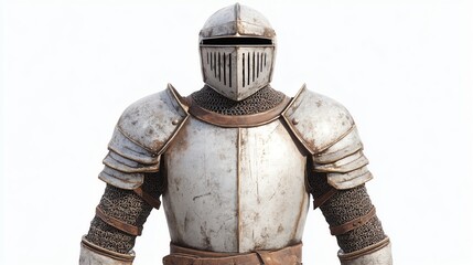 knight in rusted armor, white isolated background