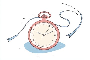 A charming hand-drawn vector illustration of a vintage pocket watch, featuring delicate lines and a soft color palette, perfect for design projects.