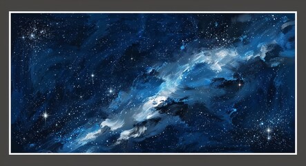 Wall Mural - painting of a deep indigo metallic silver resemble cosmic interstellar night skies