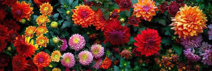 Poster - The garden showcases a stunning array of colorful chrysanthemums, dahlias, and other autumn flowers, capturing the essence of fall. Generative AI