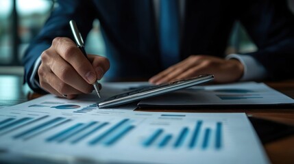 Poster - Banking and investment concept with businessman analyzing financial data