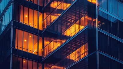Poster - A building with a staircase and illuminated windows at night, showcasing a modern design