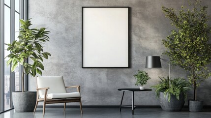 Poster - Empty poster frame in modern office interior on concrete wall
