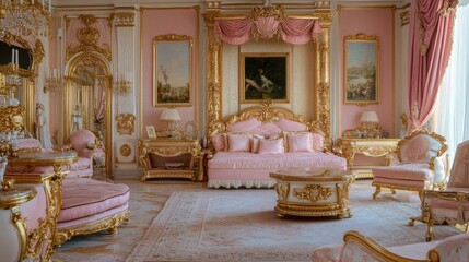 Poster - Luxurious room fit for royalty with elegant pink and gold furnishings