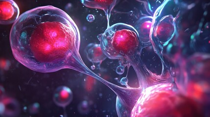 Poster - The visual showcases a dynamic representation of bioenergetics, highlighting colorful cellular structures interacting in a vibrant and detailed microscopic environment