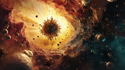 Poster - A vibrant cosmic landscape reveals swirling colors and patterns, representing the interconnectedness of bioenergetics and the universe, inspiring curiosity and wonder