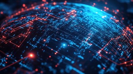 Poster - This visual showcases a detailed representation of digital circuits and networks. It illustrates modern technologies supporting effective waste collection efforts in urban areas