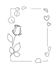 Aufkleber - Love frame of with rose, petals and hearts. Hand drawn sketch. Vector illustration.
