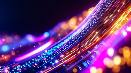 Poster - Colorful data streams dynamically flow through a digital space, creating an abstract and vibrant visual experience