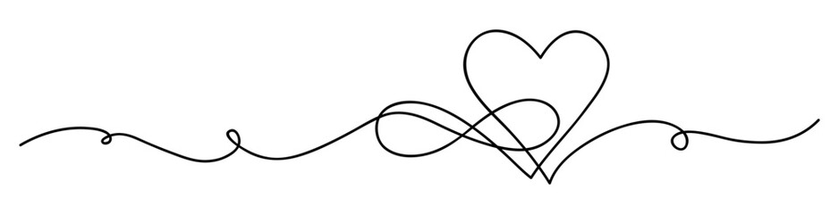 Poster - Oneline drawing. Abstract decorative horizontal border element with heart and infinity sign. Symbol of eternal love. Outline divider design element for Valentine's or wedding day. Vector illustration.