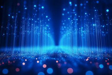 Poster - vibrant blue light radiates from fiber optic cables, illuminating a dimly lit space with a spectacul