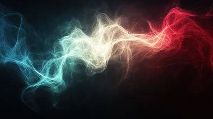 Dynamic swirl of red, blue, and white light forms in abstract motion