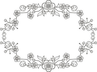 Wall Mural - Vector floral ornamental frame with sakura blossom and branches. Vintage Chinese and Japanese style panel, great for wedding decorations, greeting cards, invitations, banners, vinyl and laser ready.