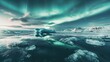 © ArpPSIqee - A breathtaking view of the aurora borealis reflecting off the waters of Iceland's J閺嬫uls鐠嬶箶l鐠愮珱 Glacier Lagoon, Glacier scene, Ethereal style