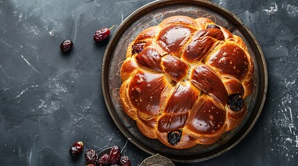 Upper view scorching traverse bread a classic easter treat with dates