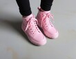 © SR Creative Idea - Pink High Top Sneakers Casual Footwear Fashionable Shoes Women s Style