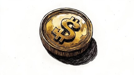 Hand Drawn Illustration of a US Dollar Coin