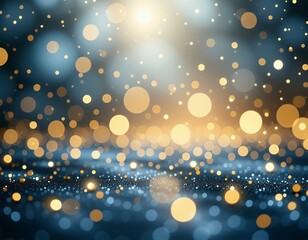 Abstract Blue and Gold Bokeh Background with Glitter