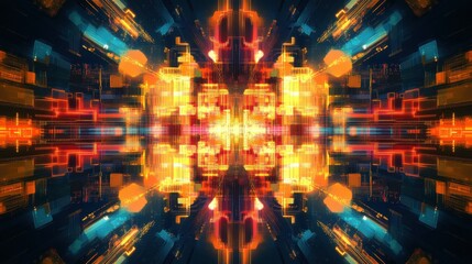 Poster - Vibrant Neon Abstract Illustration with Interconnected Circuits