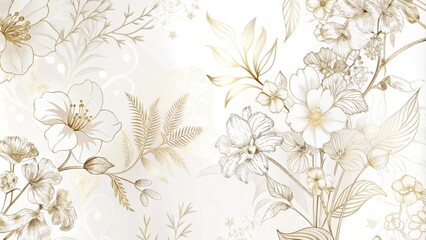 Fototapete - Luxurious golden wallpaper. Baner with a white background and beautiful light stripes. 