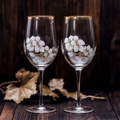 Wine glasses on wood