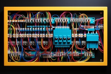 Poster - Wired electronic circuitry mounted on a display panel showcasing vibrant connections and components
