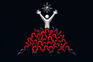 Poster - A minimalist depiction of a person standing in front of a crowd, symbolizing someone taking over leadership with simple lines and shapes