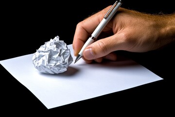 Poster - A minimalist design of a hand holding a pen, poised to take notes on a blank sheet of paper