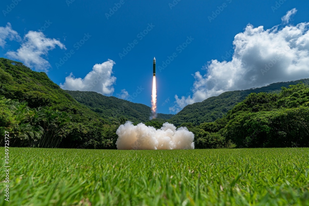 Model Rockets Taking Off A model rocket taking off from a backyard, trailing smoke as it shoots ...