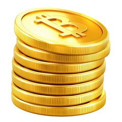 Poster - Stack of shiny gold Bitcoin coins on a white isolated background. isolated on transparent background.