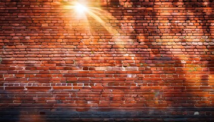 Poster - Warm Sunlit Red Brick Wall Background with Detailed Texture and Natural Shadows. Ideal for Architectural Presentations, Design Mockups, and Urban Themed Projects