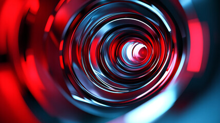 Poster - Bright red and blue spiral tunnel design with smooth metallic reflections and layers