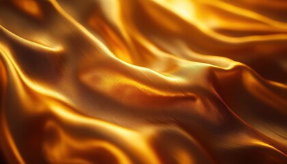 A close-up view of shimmering gold fabric, flowing elegantly to create a sense of luxury and sophistication. The texture showcases radiant waves of light and shadow.