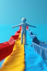 Poster - A figure stands on a colorful path. AI.