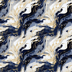 Classic navy and gold marble swirl seamless pattern. Pattern for wallpaper, background, print on fabric and paper.	