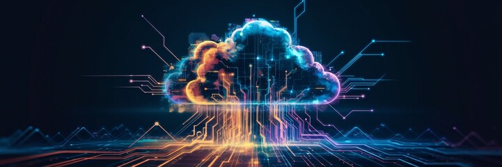 Wall Mural - a visually striking and conceptually compelling depiction of the digital cloud computing landscape.