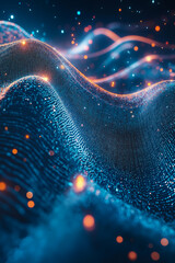 Wall Mural - A close up of a blue and orange abstract background with a wave pattern