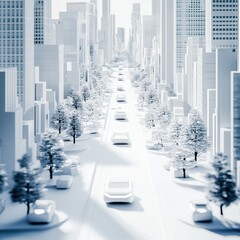 Poster - White Cityscape with Cars.