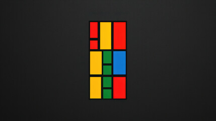 Poster - Colorful stained glass design featuring irregular shapes and vibrant hues, creating joyful and artistic expression. arrangement of colors includes red, yellow, green, and blue, set against dark