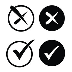 Poster - Right or wrong icons. black tick and cross checkmarks. Yes or no symbol, approved or rejected icon for user interface.