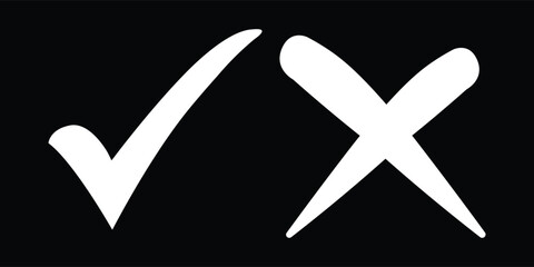 Poster - black Tick & cross/x mark icon. Stylish check mark & cross icon in black color, vector illustration.  True and False, accept & rejected symbols.
