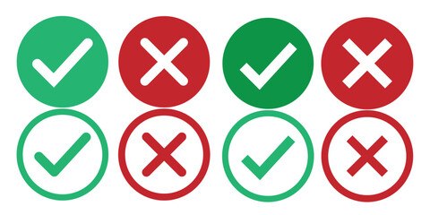 Poster - green check mark and red cross icon set in circle and square. Tick & cross icon button set. Yes or no symbol, approved or rejected icon.