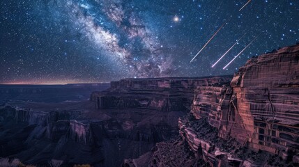 Poster - A mesmerizing shot of a deep, remote canyon with complex, layered rock formations and a rare