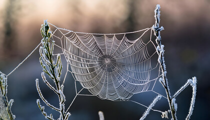 Poster - Frozen web captivating beauty of nature's intricate spider silk in winter light