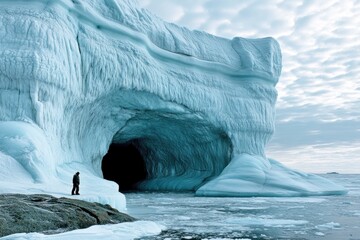 Wall Mural - an ice cave carved by the sea in a giant iceberg - generative ai