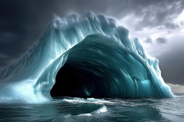 Wall Mural - an ice cave carved by the sea in a giant iceberg - generative ai