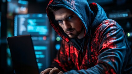 Leinwandbilder - Employee undergoing cybersecurity training at work while reviewing phishing emails on a laptop Stock Photo with side copy space